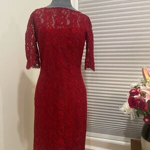 Pamella Roland Burgundy Lace Long Sleeve Dress